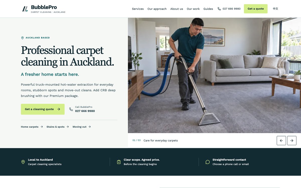 BubblePro Carpet Cleaning website screenshot