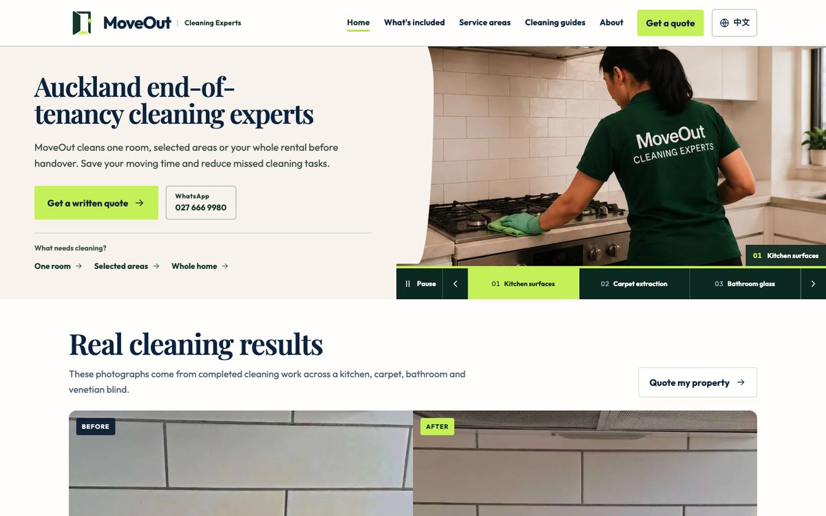MoveOut Cleaning website screenshot