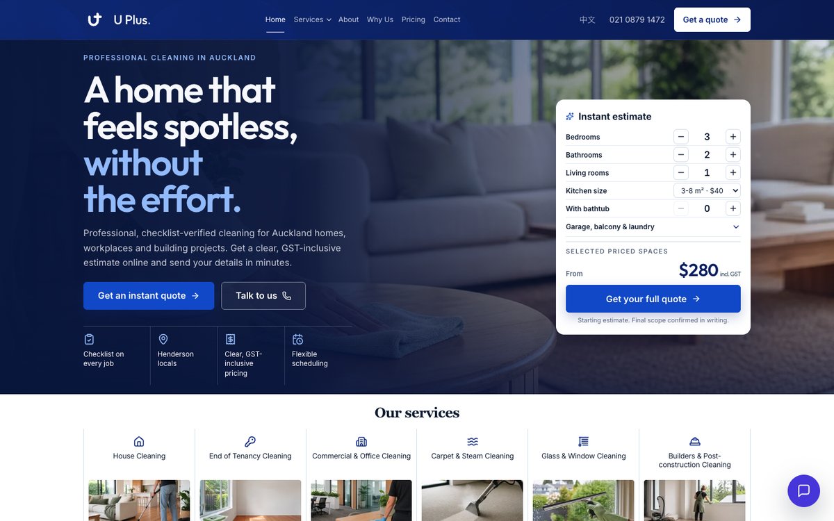 U Plus Cleaning website screenshot